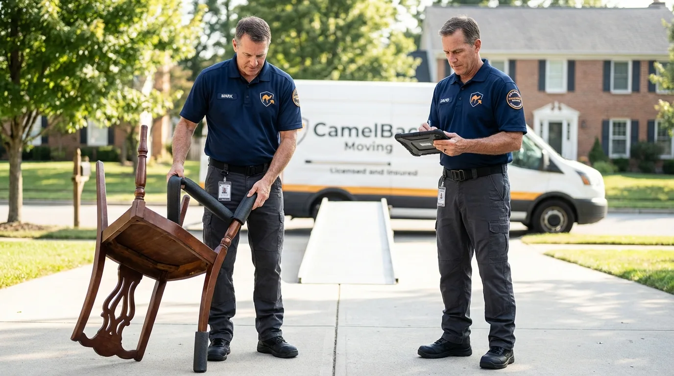 Movers inspecting furniture for damage prevention before loading in Billings, MT